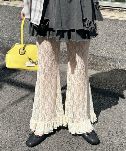 CIAOPANIC Lace Flare Layered Ruffle Pants