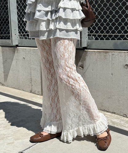 CIAOPANIC Lace Flare Layered Ruffle Pants