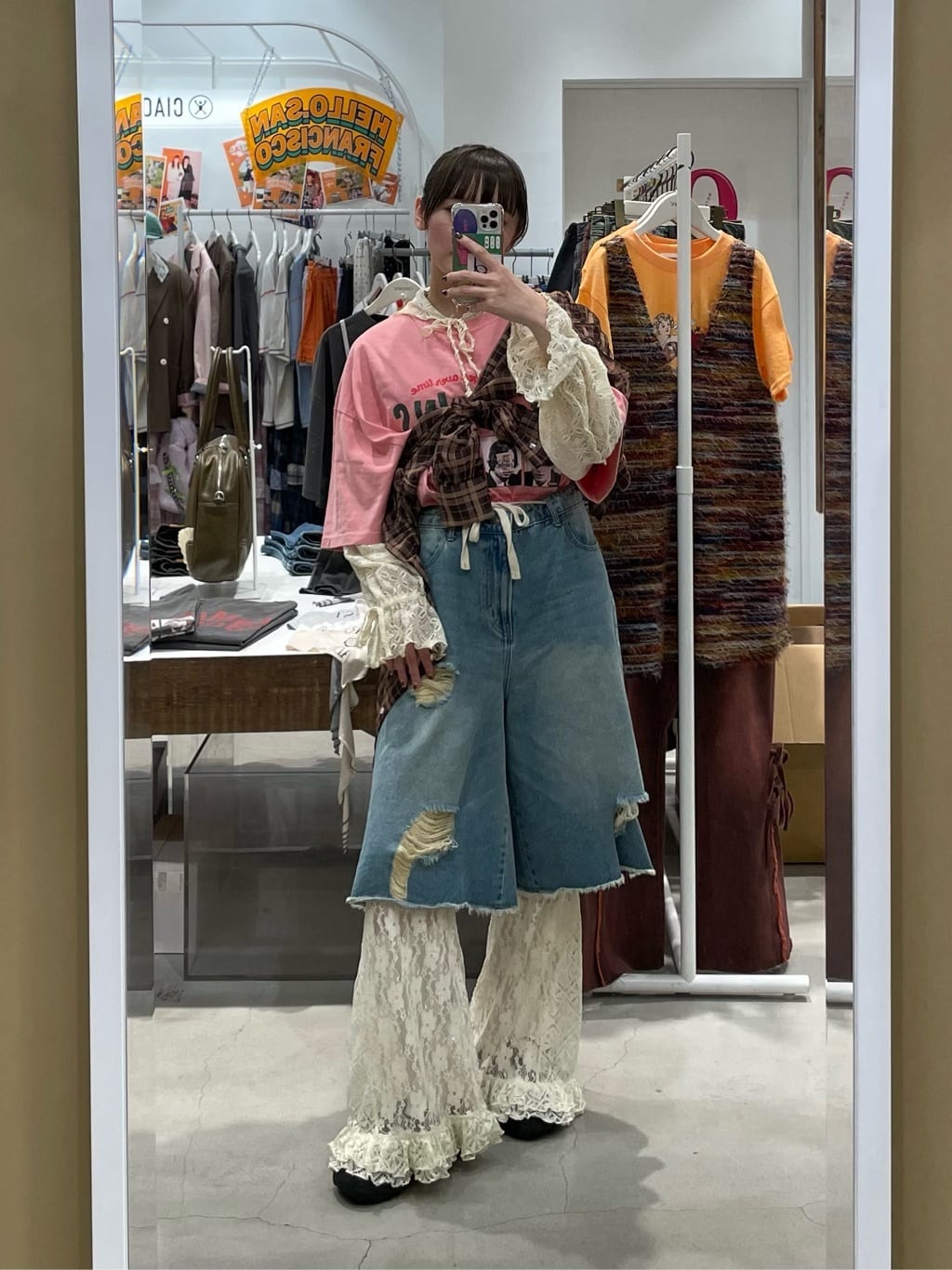 CIAOPANIC Lace Flare Layered Ruffle Pants