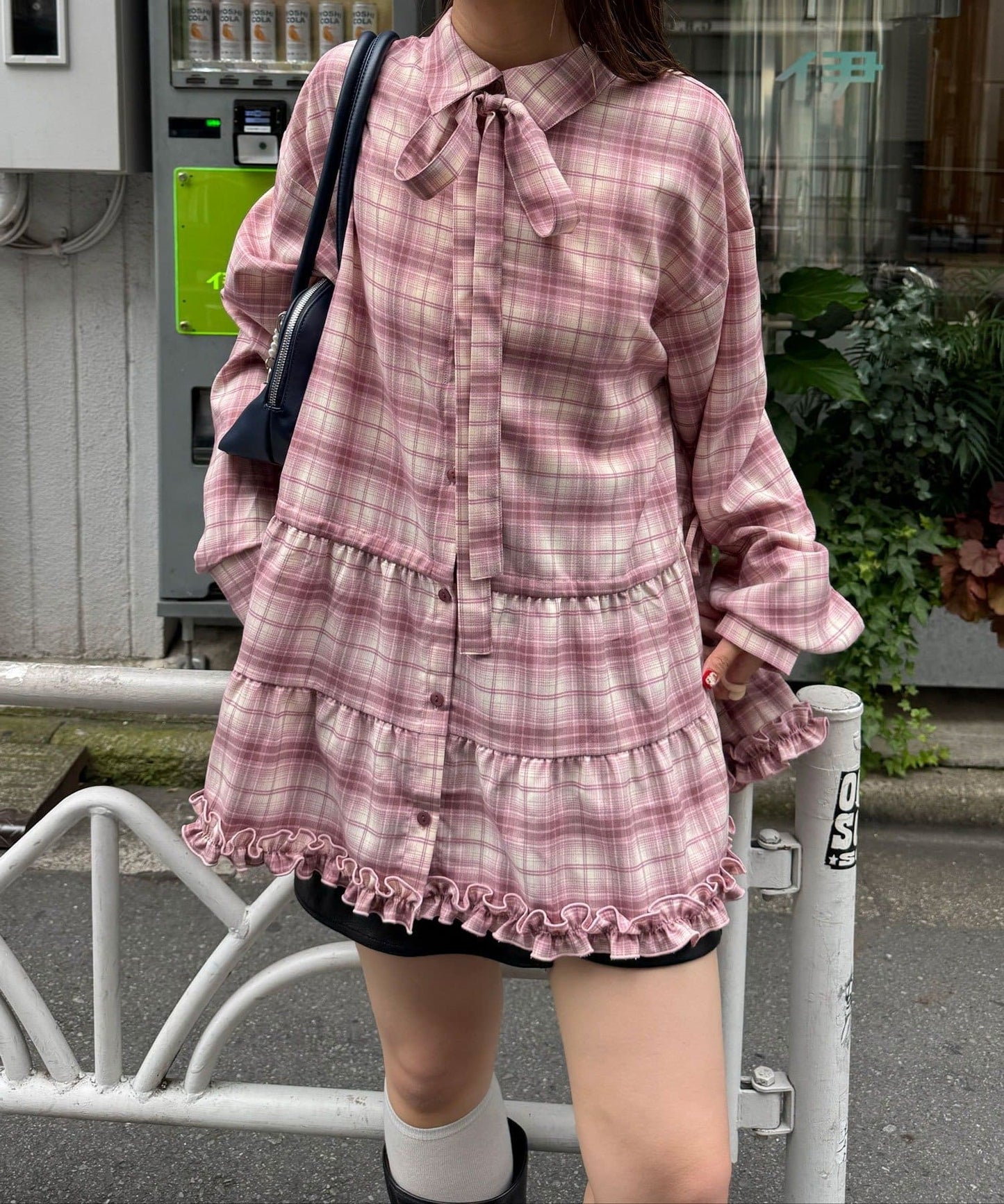 CIAOPANIC 領結層疊格紋襯衫裙