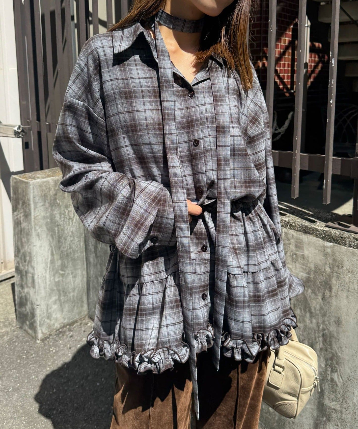 CIAOPANIC 領結層疊格紋襯衫裙