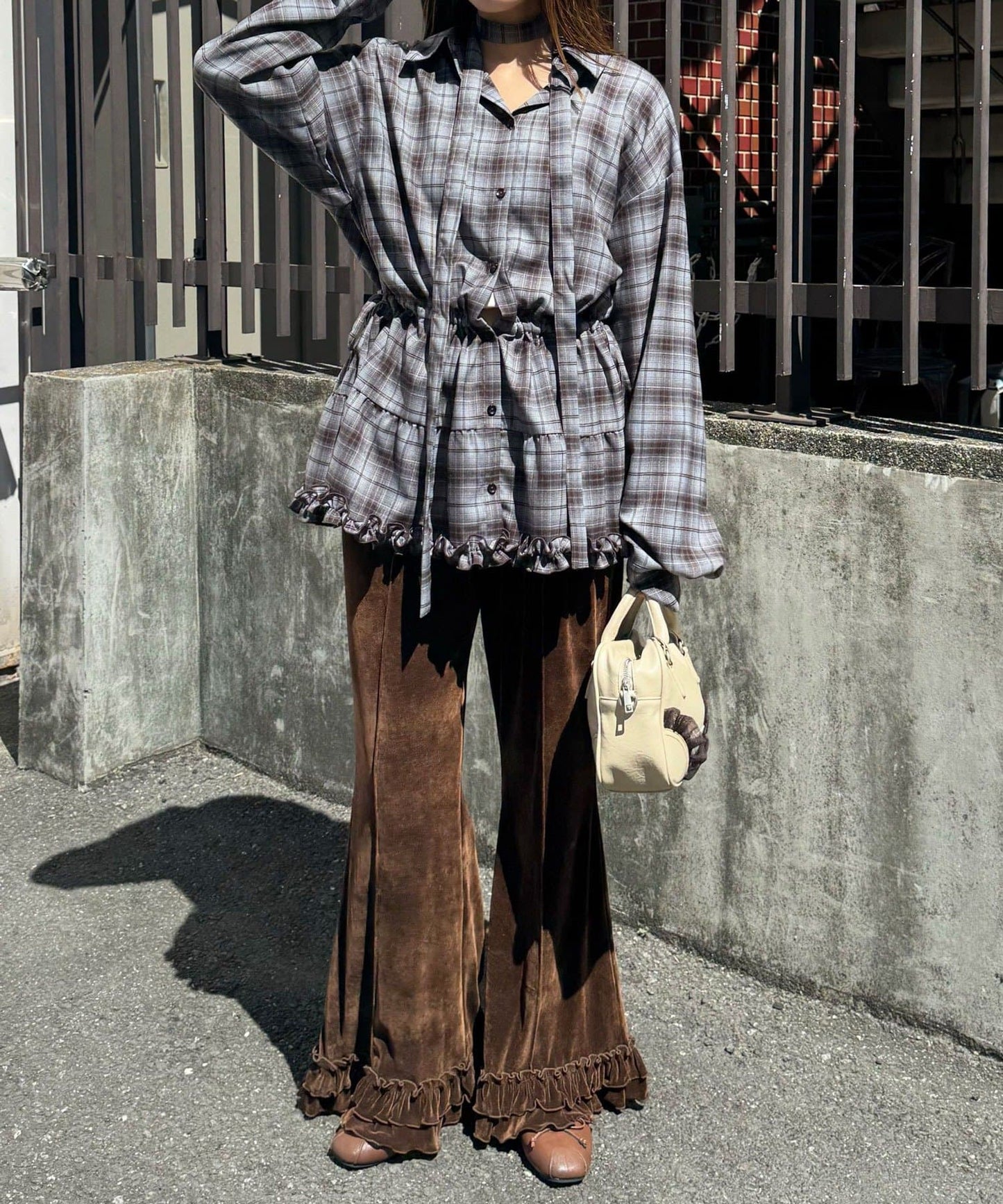 CIAOPANIC 領結層疊格紋襯衫裙