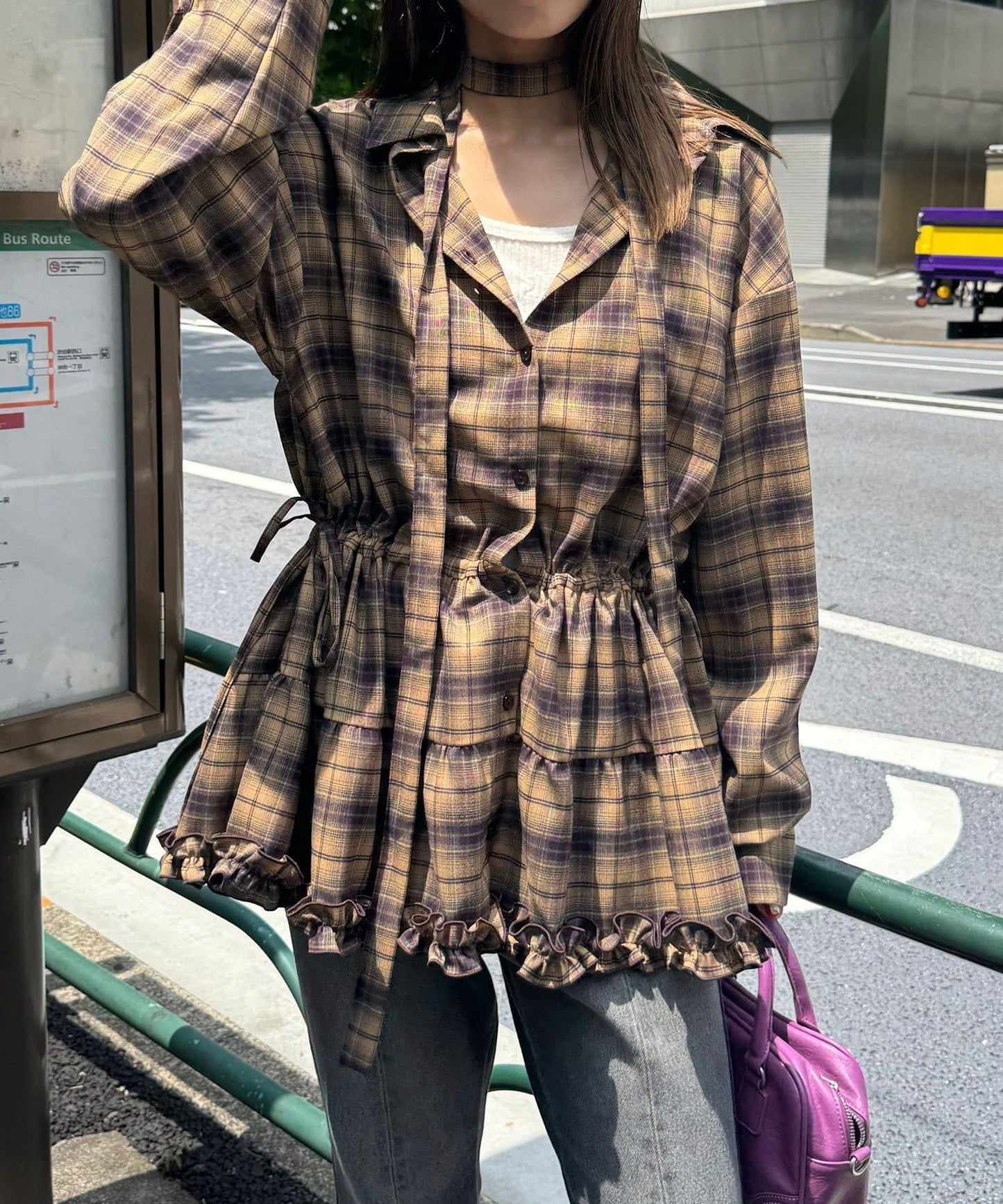 CIAOPANIC 領結層疊格紋襯衫裙