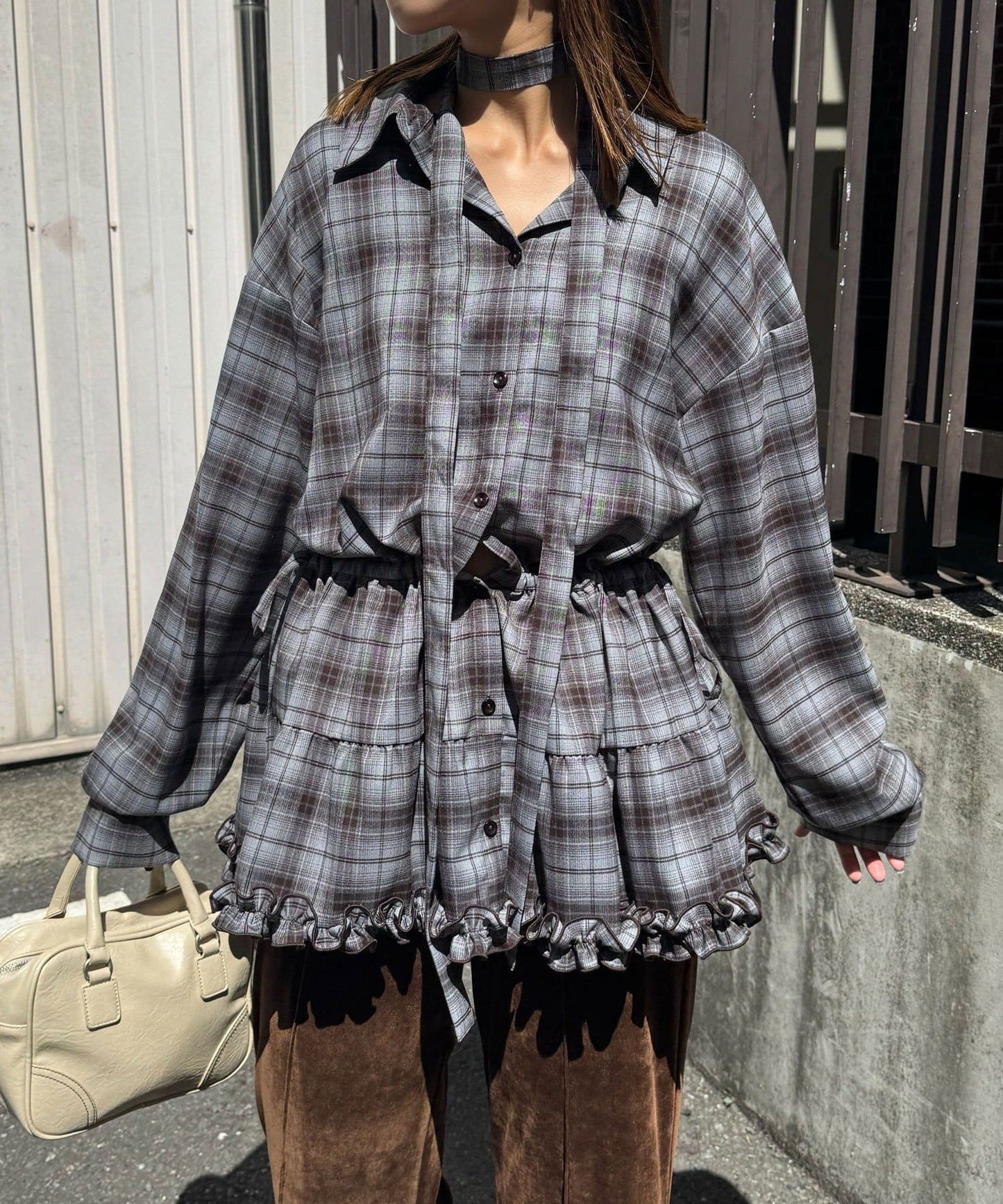 CIAOPANIC 領結層疊格紋襯衫裙