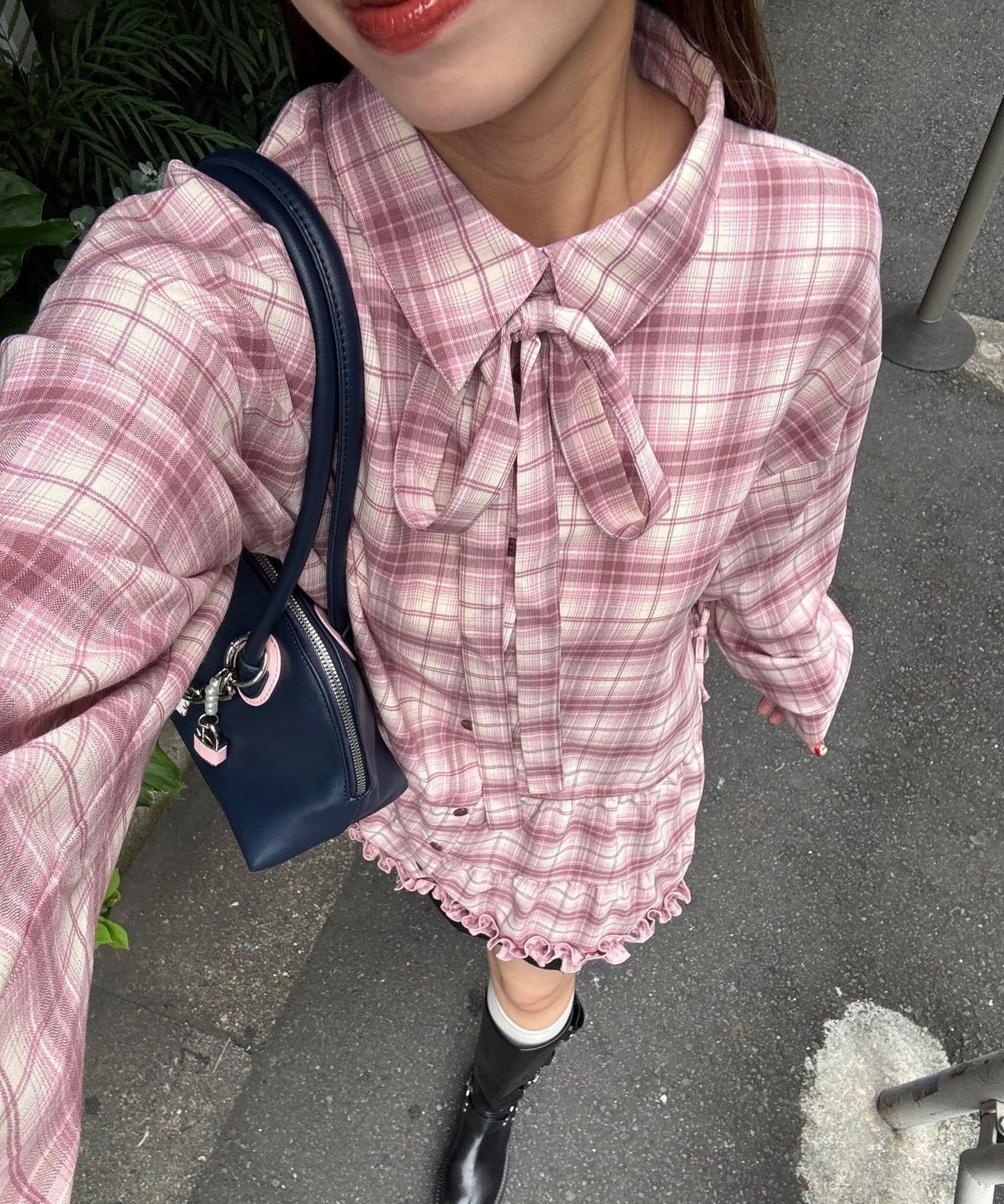 CIAOPANIC 領結層疊格紋襯衫裙