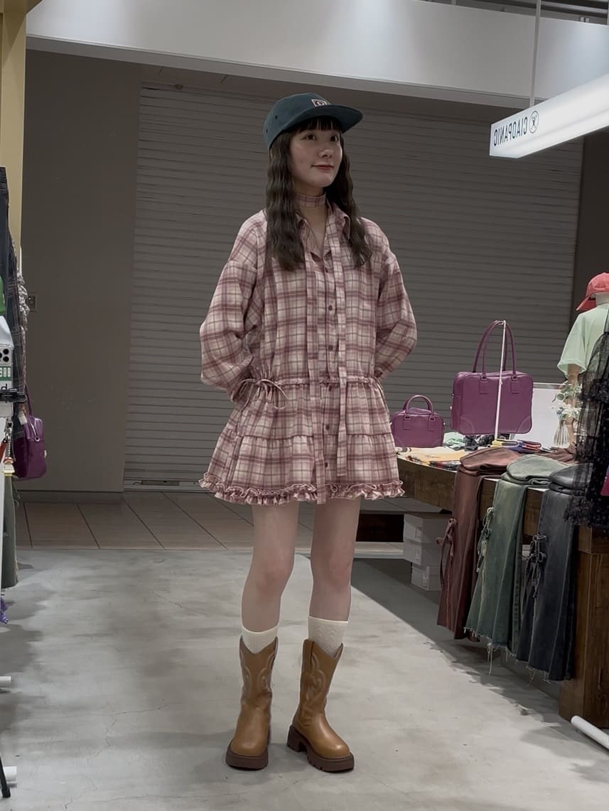 CIAOPANIC 領結層疊格紋襯衫裙