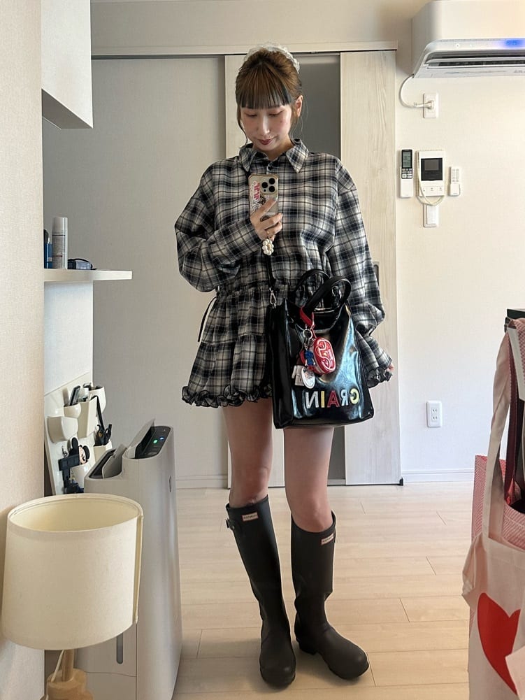 CIAOPANIC 領結層疊格紋襯衫裙