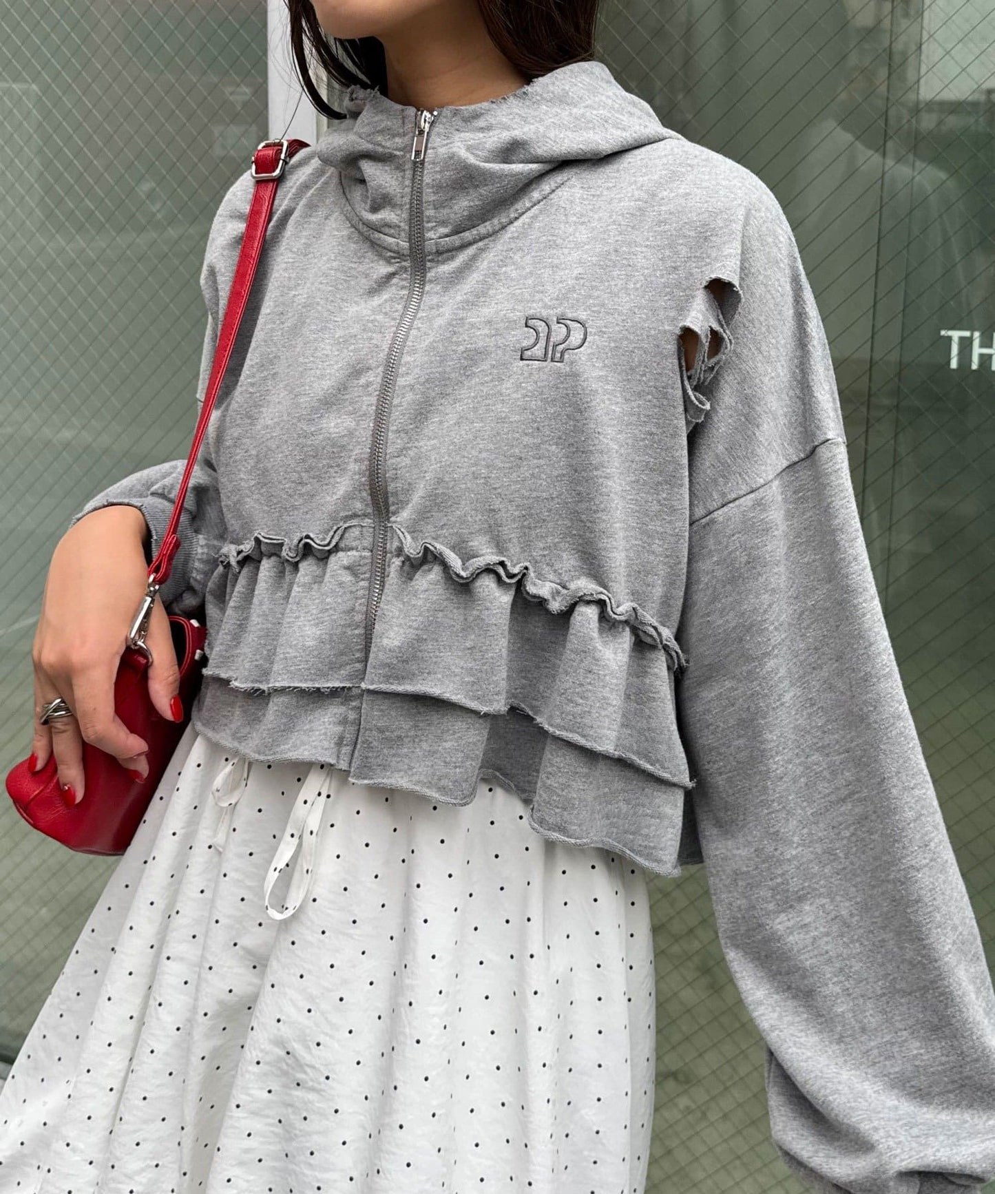 CIAOPANIC CP Logo荷葉邊分層破損hoodie