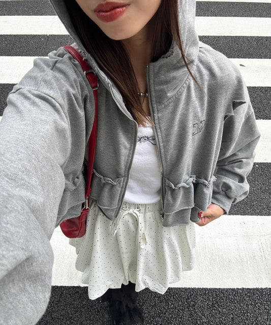 CIAOPANIC CP Logo荷葉邊分層破損hoodie