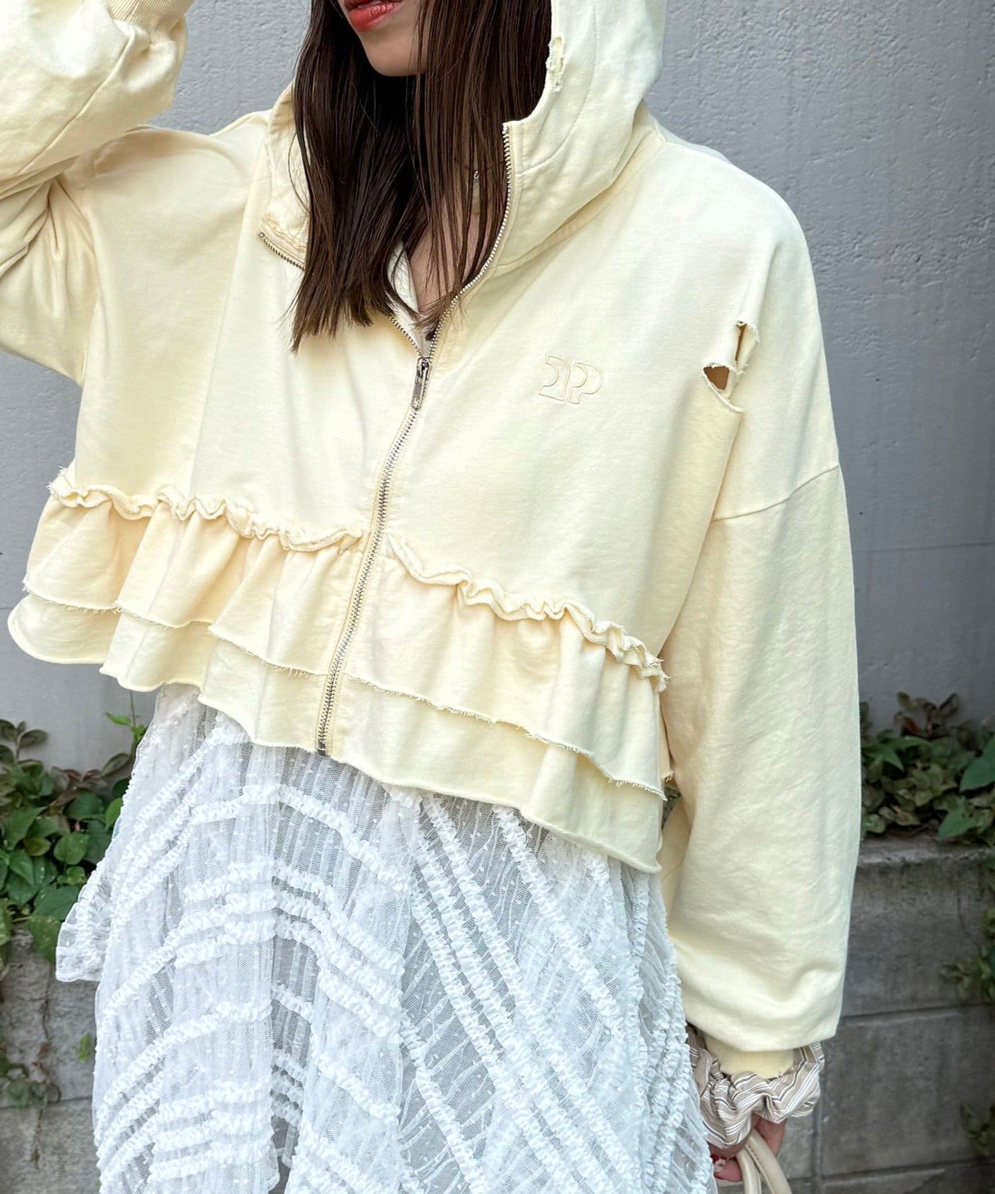 CIAOPANIC CP Logo荷葉邊分層破損hoodie