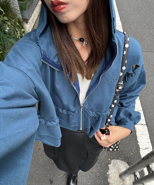 CIAOPANIC CP Logo荷葉邊分層破損hoodie