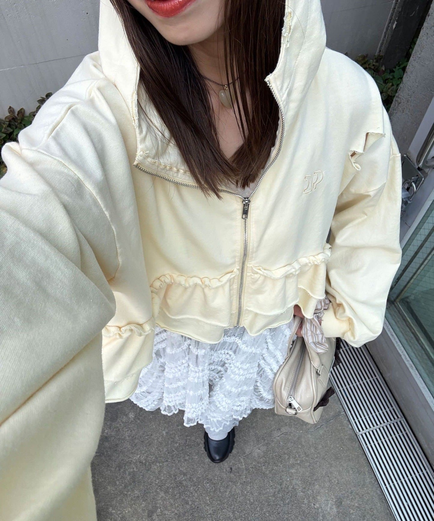 CIAOPANIC CP Logo荷葉邊分層破損hoodie