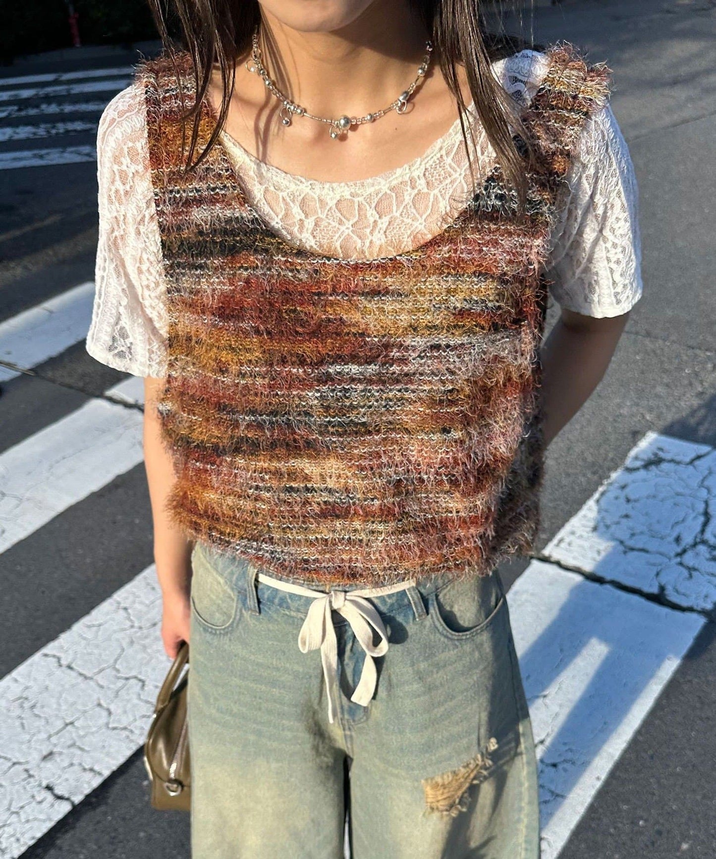 CIAOPANIC [前後2WAY] Mixed shaggy knit vest tunic
