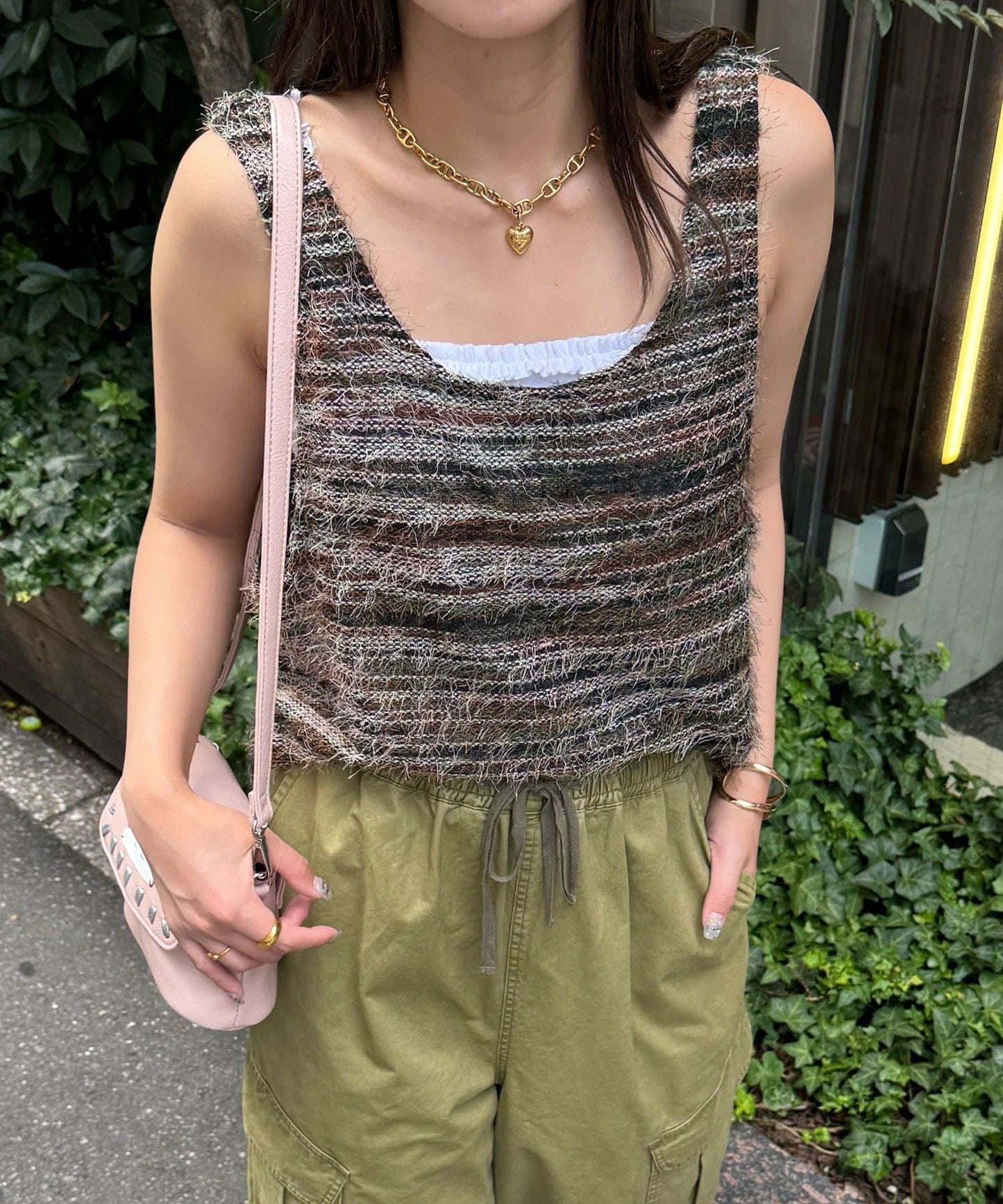 CIAOPANIC [前後2WAY] Mixed shaggy knit vest tunic