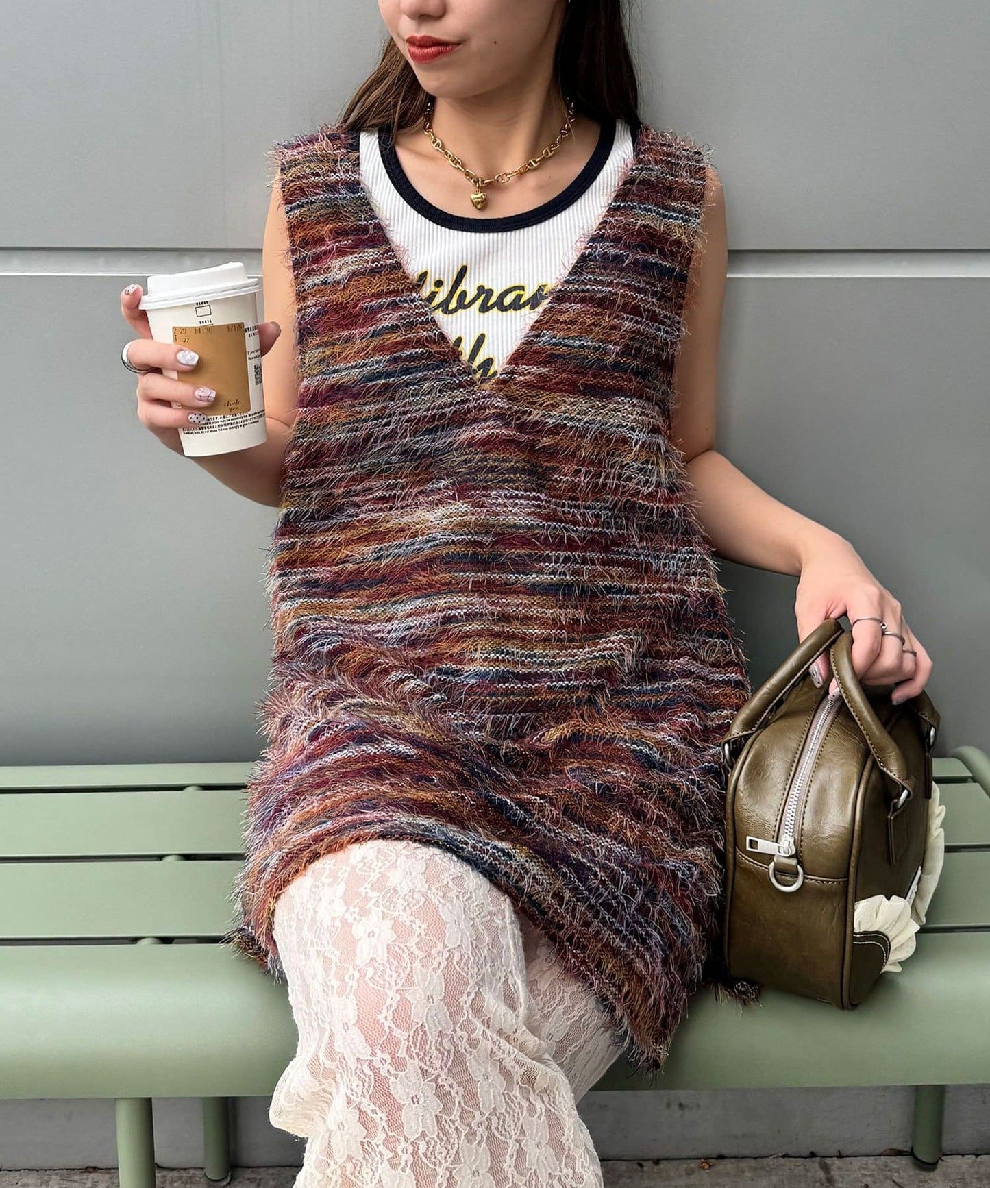 CIAOPANIC [前後2WAY] Mixed shaggy knit vest tunic