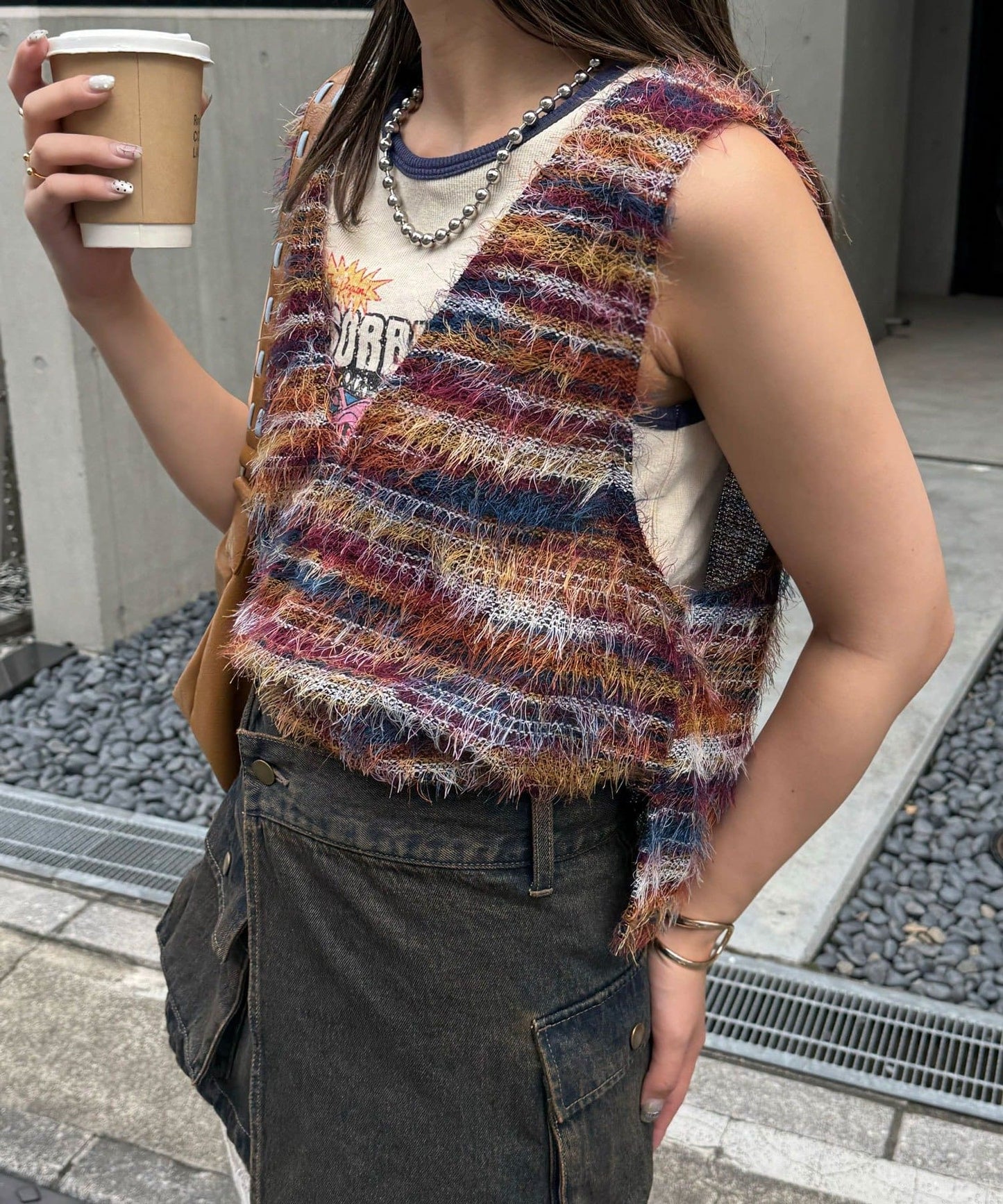 CIAOPANIC [前後2WAY] Mixed shaggy knit vest tunic