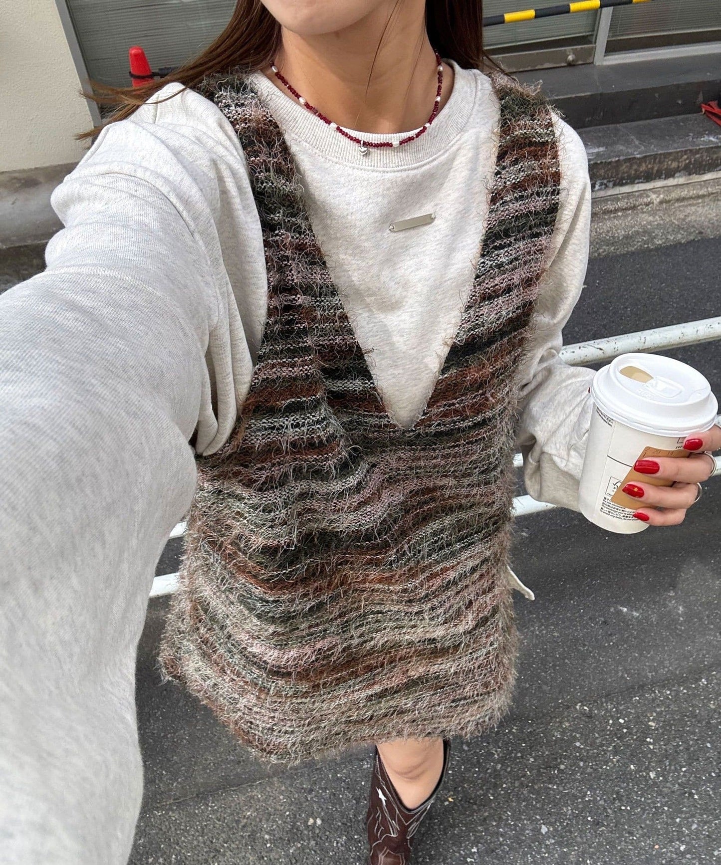 CIAOPANIC [前後2WAY] Mixed shaggy knit vest tunic
