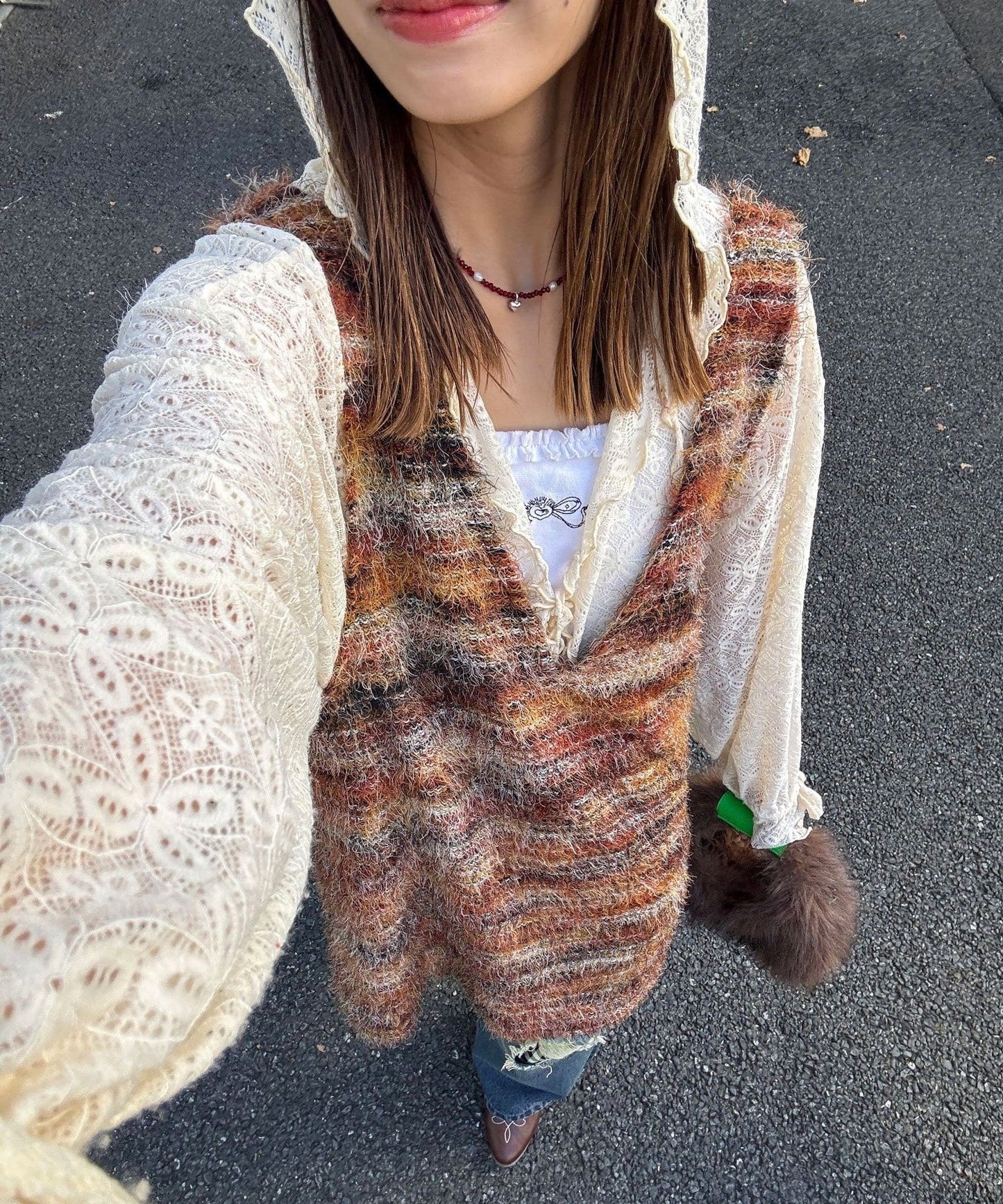 CIAOPANIC [前後2WAY] Mixed shaggy knit vest tunic