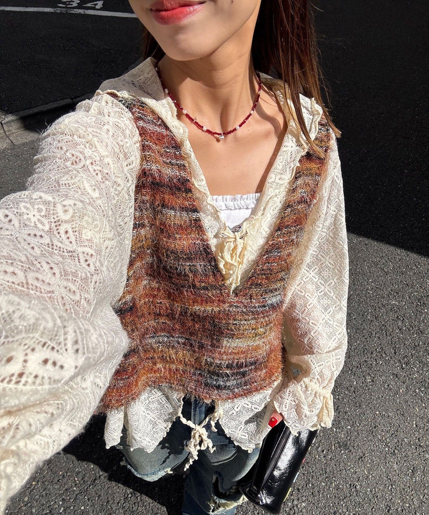 CIAOPANIC [前後2WAY] Mixed shaggy knit vest tunic