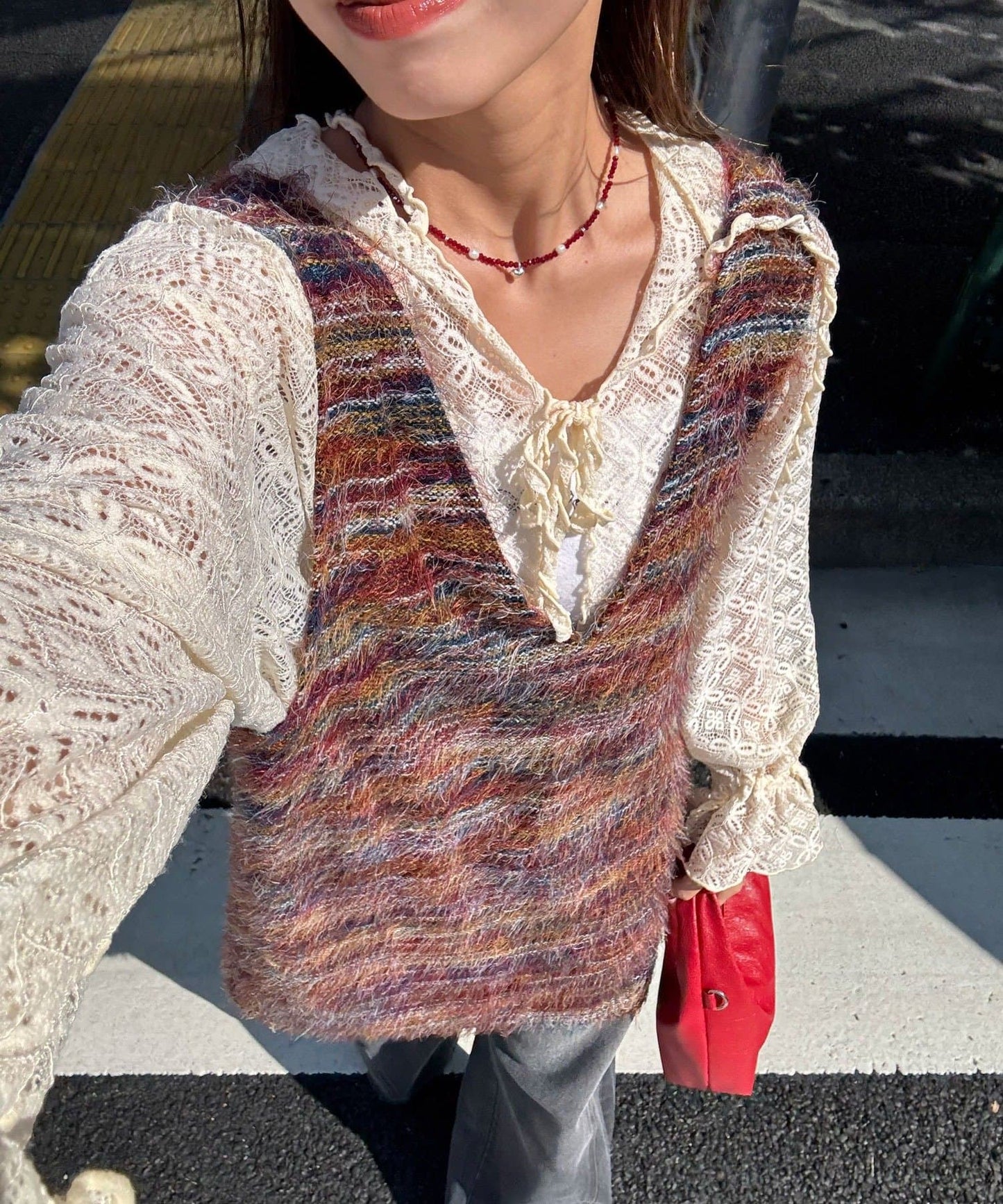 CIAOPANIC [前後2WAY] Mixed shaggy knit vest tunic