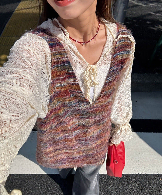 CIAOPANIC [前後2WAY] Mixed shaggy knit vest tunic
