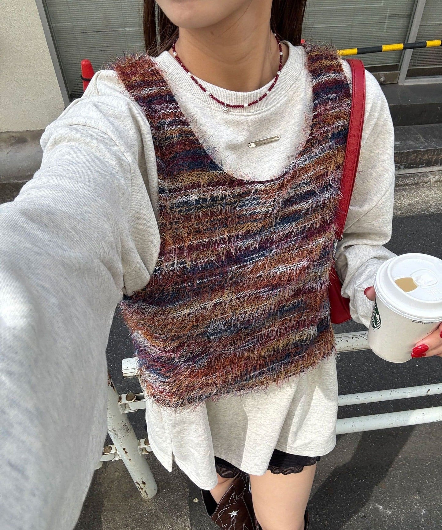 CIAOPANIC [前後2WAY] Mixed shaggy knit vest tunic