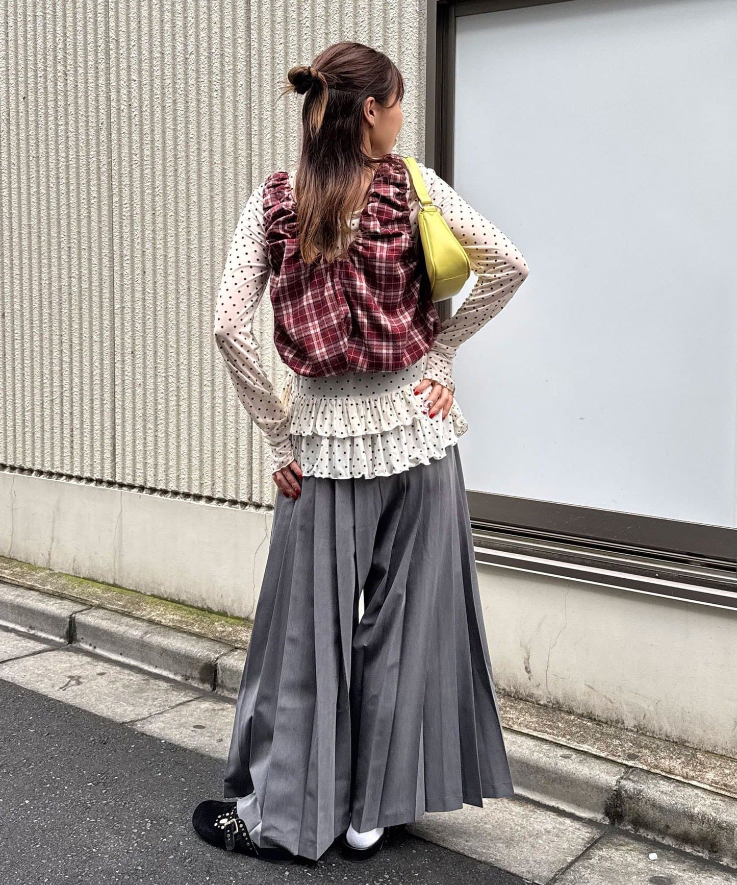 CIAOPANIC 褶皺格紋拉鍊背心