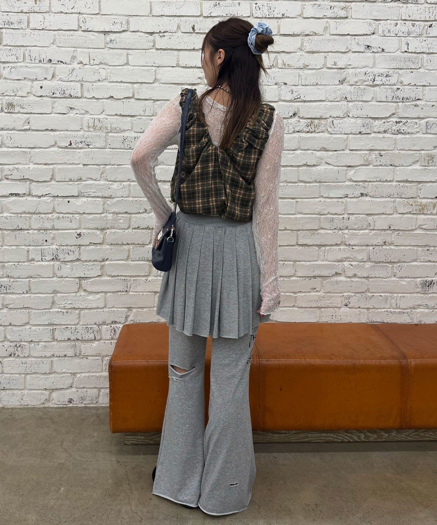 CIAOPANIC 褶皺格紋拉鍊背心