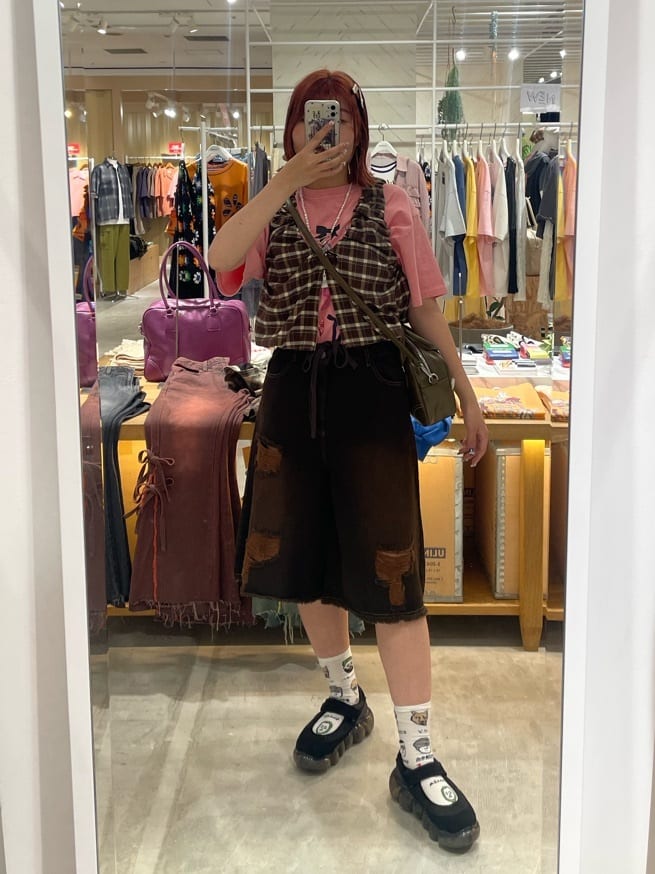 CIAOPANIC 褶皺格紋拉鍊背心