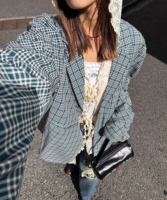 CIAOPANIC 褶皺袖格紋外套