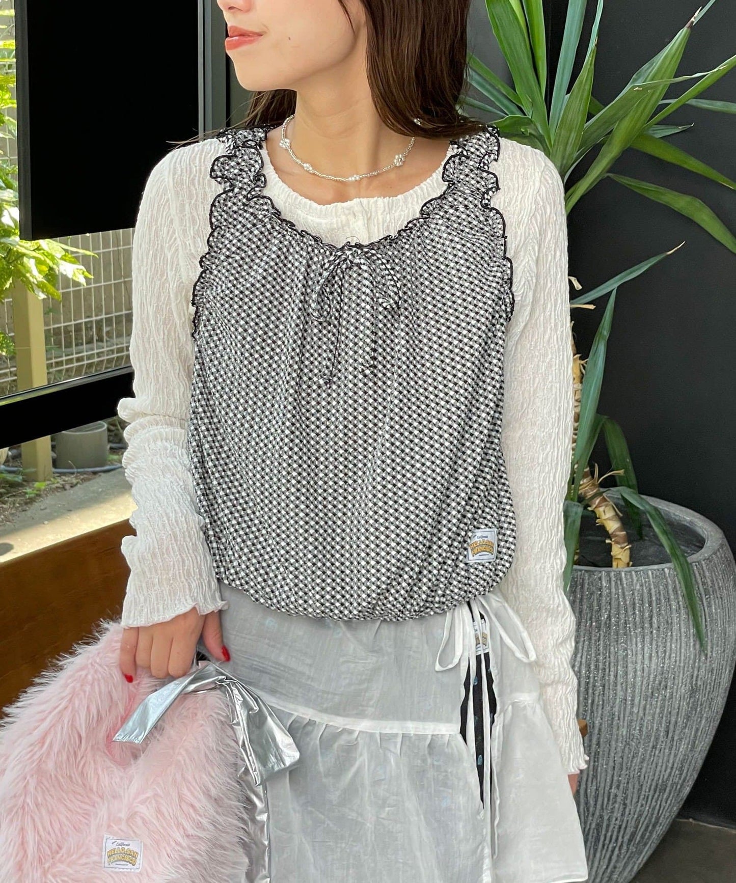 [1 SET 2 件] HELLO.SANFRANCISCO 格紋氣球上衣TOP