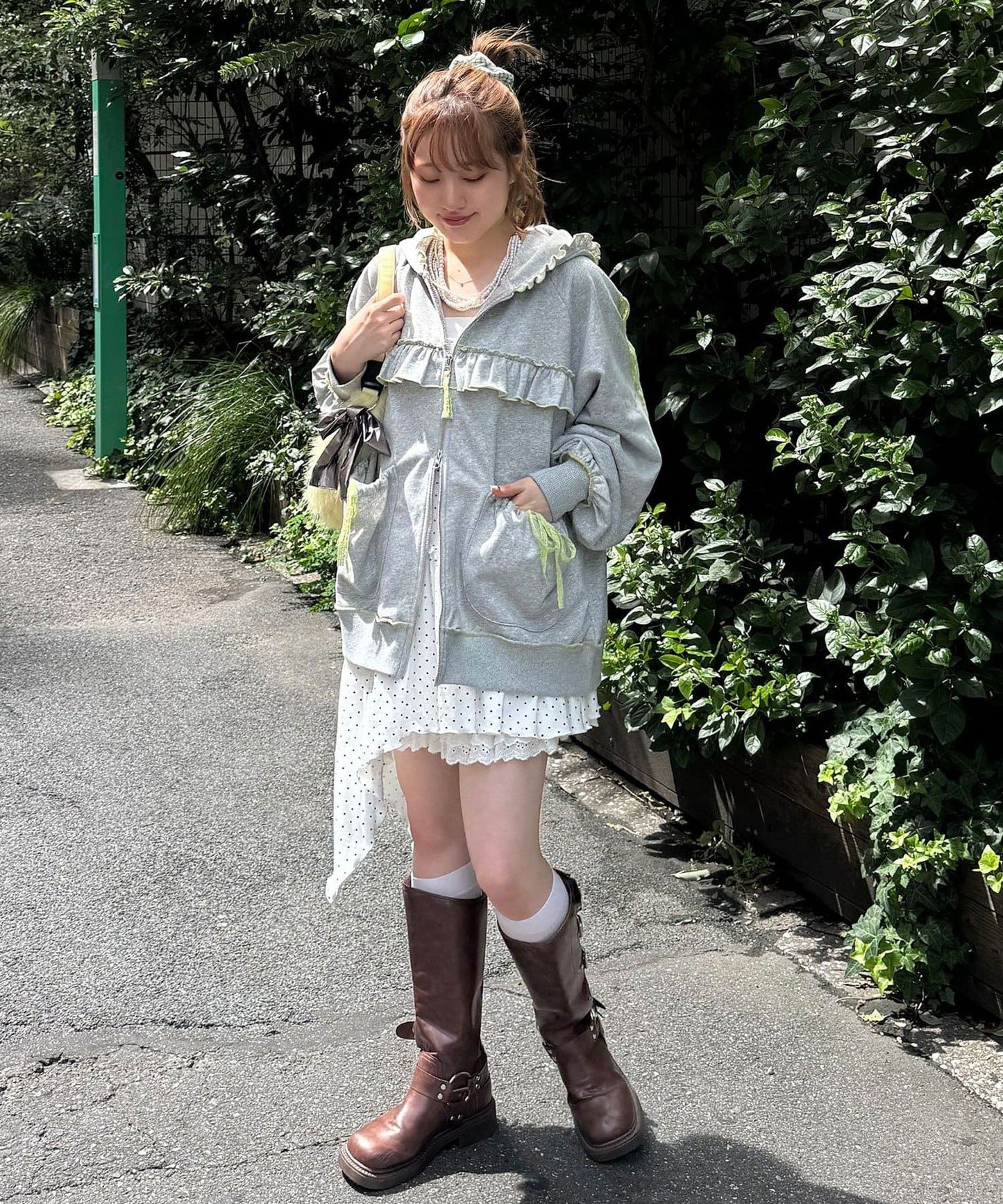 HELLO.SANFRANCISCO 拼色Ruffle Lace Hoodie Jacket