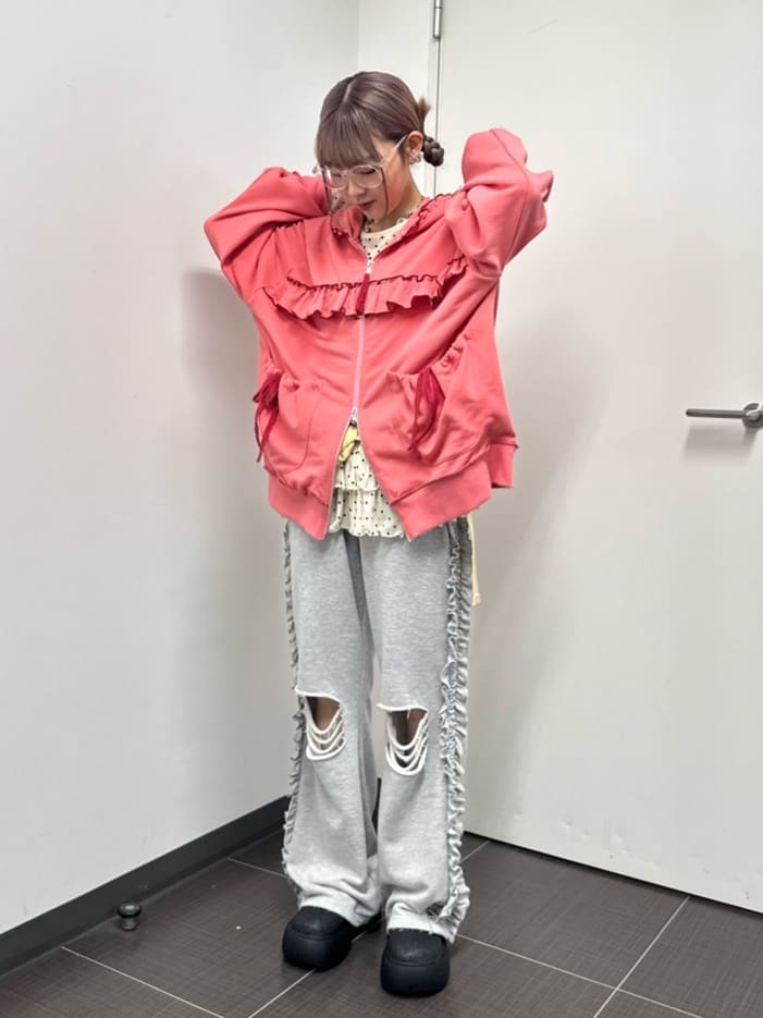 HELLO.SANFRANCISCO 拼色Ruffle Lace Hoodie Jacket