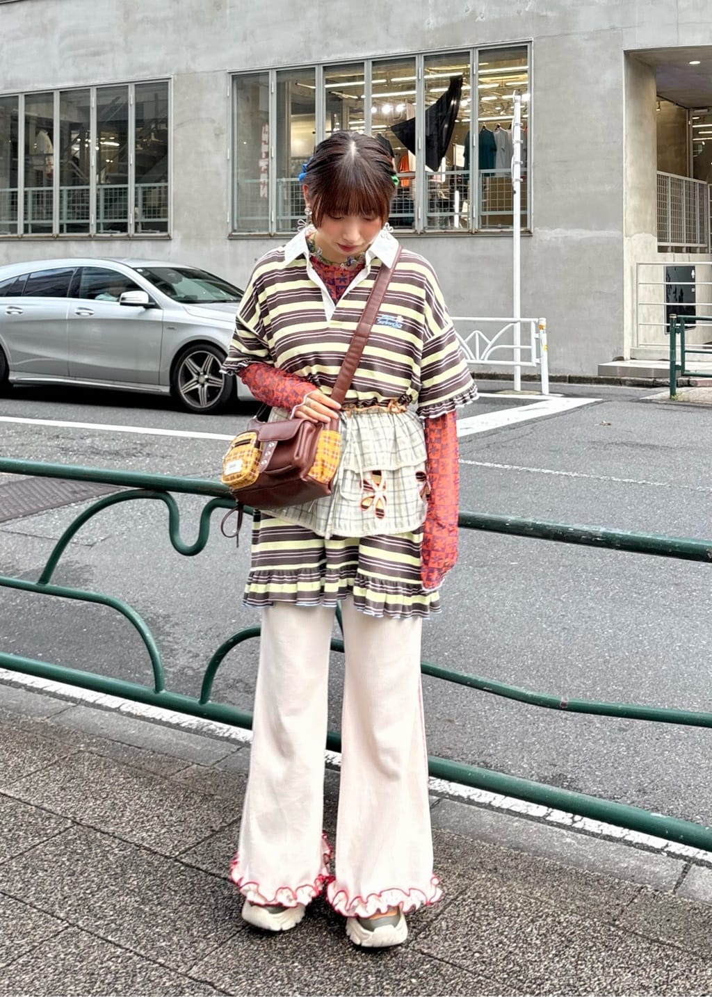 HELLO.SANFRANCISCO Ruffle邊橫條polo裙