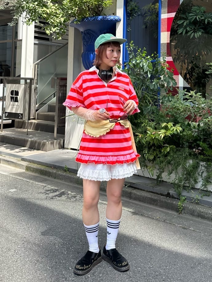 HELLO.SANFRANCISCO Ruffle邊橫條polo裙