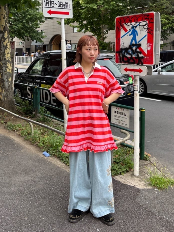 HELLO.SANFRANCISCO Ruffle邊橫條polo裙