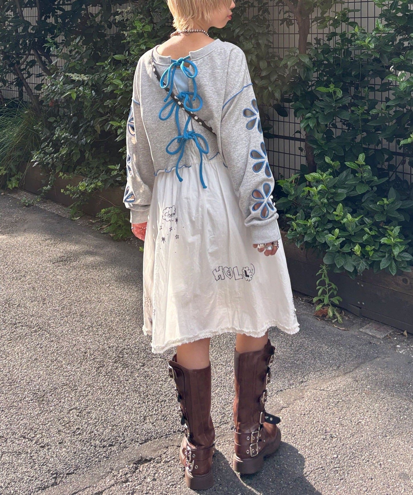 HELLO.SANFRANCISCO 2WAY 花花鏤空綁帶cardigan