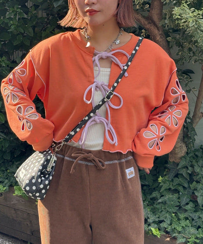 HELLO.SANFRANCISCO 2WAY 花花鏤空綁帶cardigan
