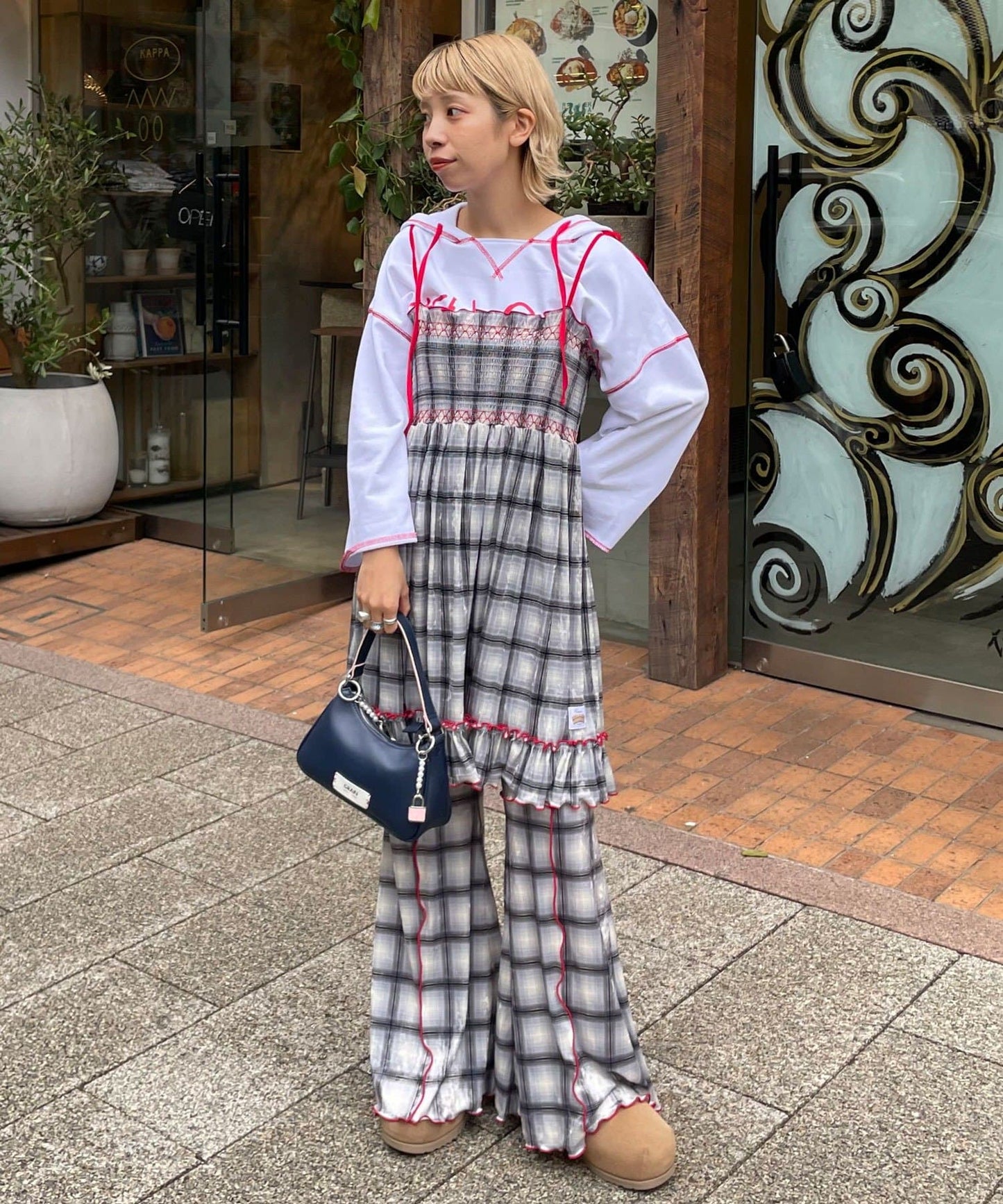 HELLO.SANFRANCISCO 格紋mellow喇叭褲