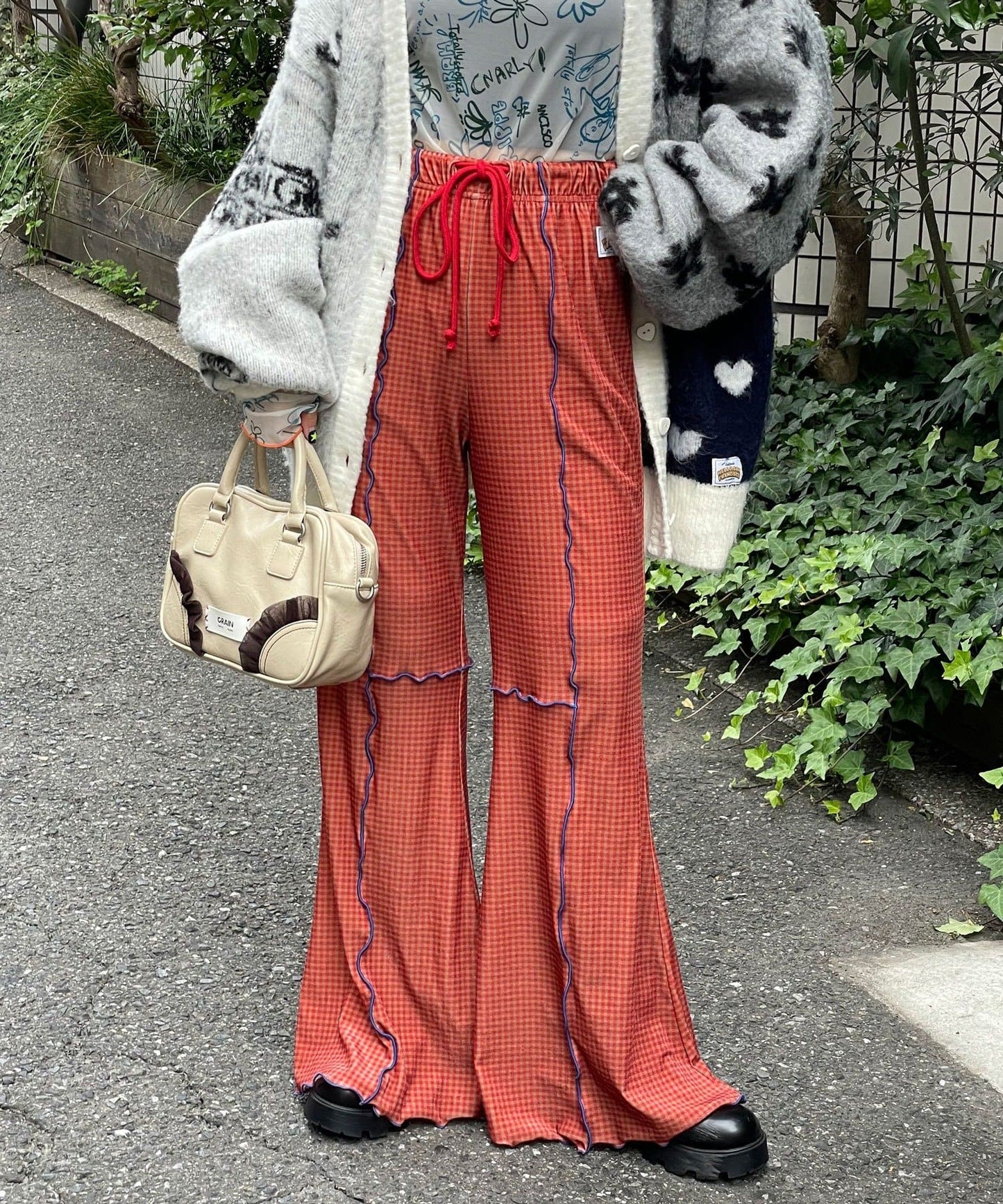 HELLO.SANFRANCISCO 格紋mellow喇叭褲