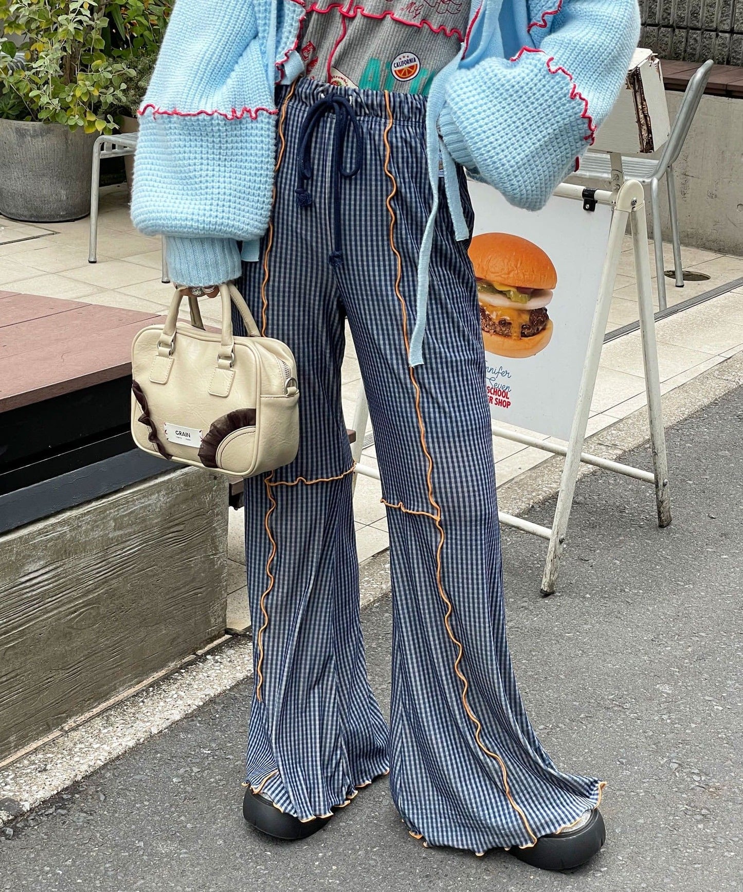 HELLO.SANFRANCISCO 格紋mellow喇叭褲