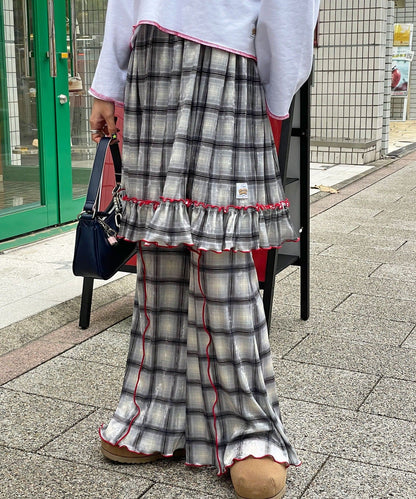 HELLO.SANFRANCISCO 格紋mellow喇叭褲