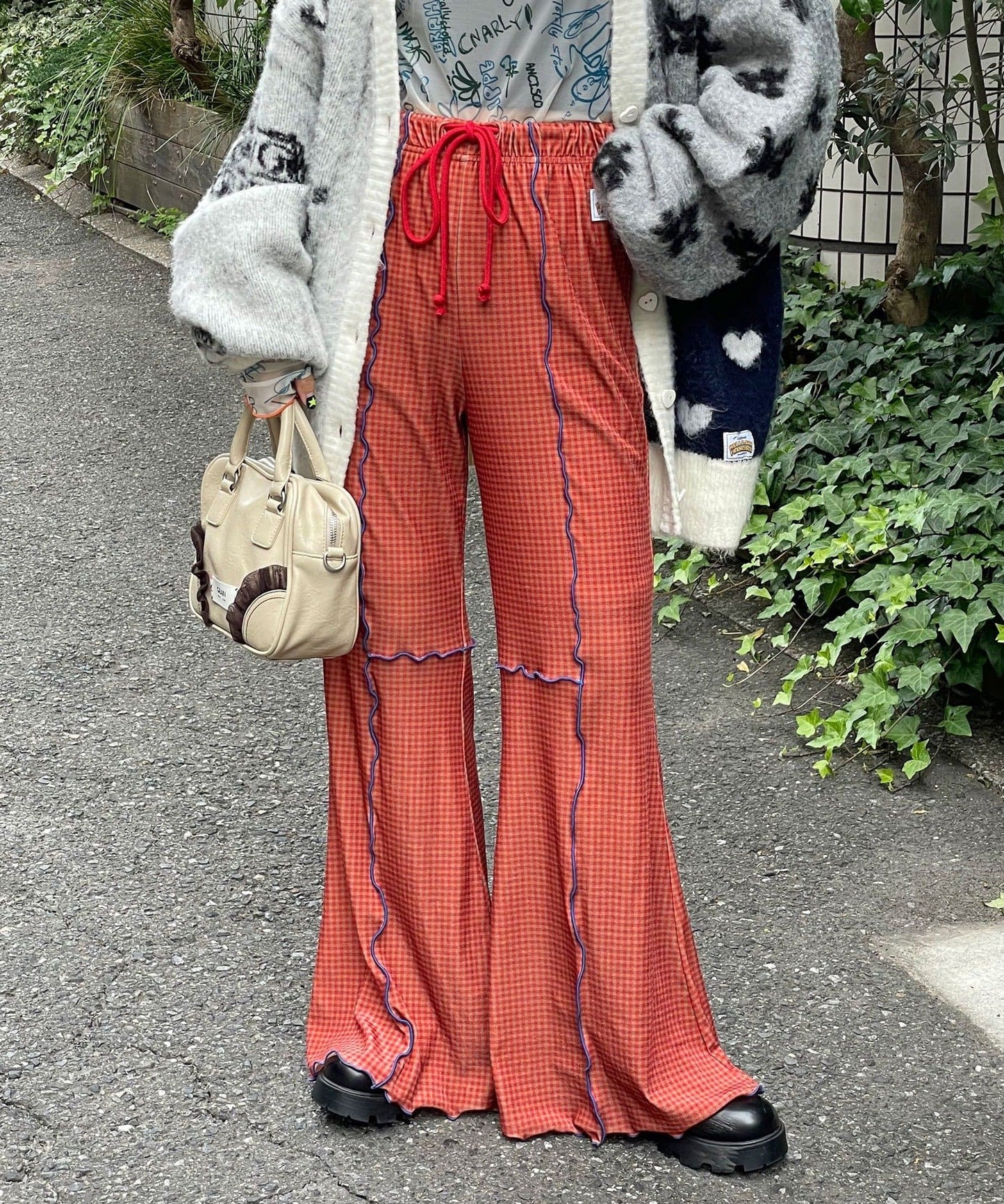 HELLO.SANFRANCISCO 格紋mellow喇叭褲