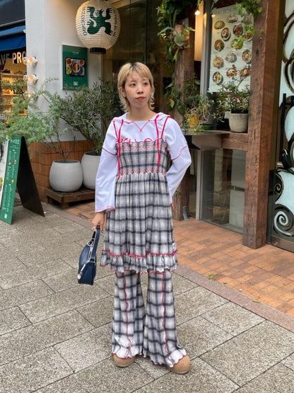 HELLO.SANFRANCISCO 格紋mellow喇叭褲