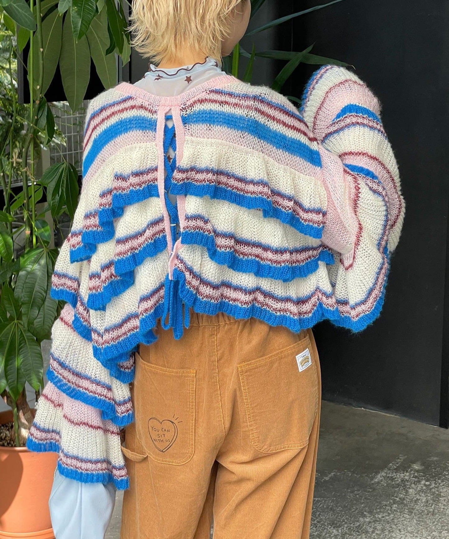 HELLO.SANFRANCISCO Multi-border sheer ruffle knit