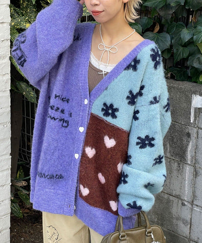 HELLO.SANFRANCISCO 拼接心心紐扣 cardigan