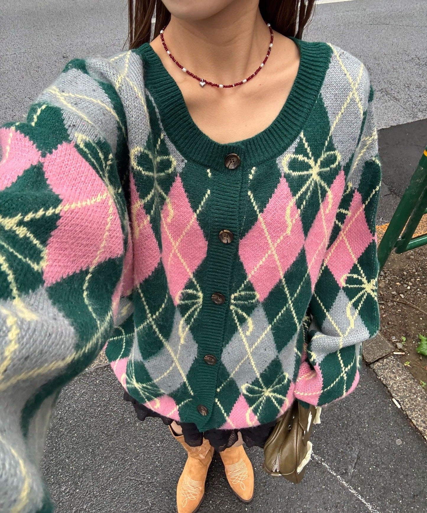 CIAOPANIC 菱形 ribbon 針織cardigan