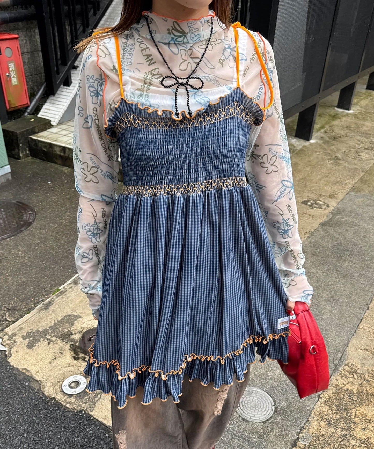 HELLO.SANFRANCISCO 格紋絲絨 shirred tunic