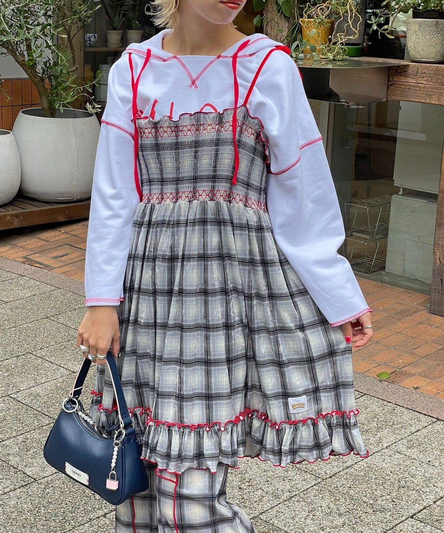 HELLO.SANFRANCISCO 格紋絲絨 shirred tunic