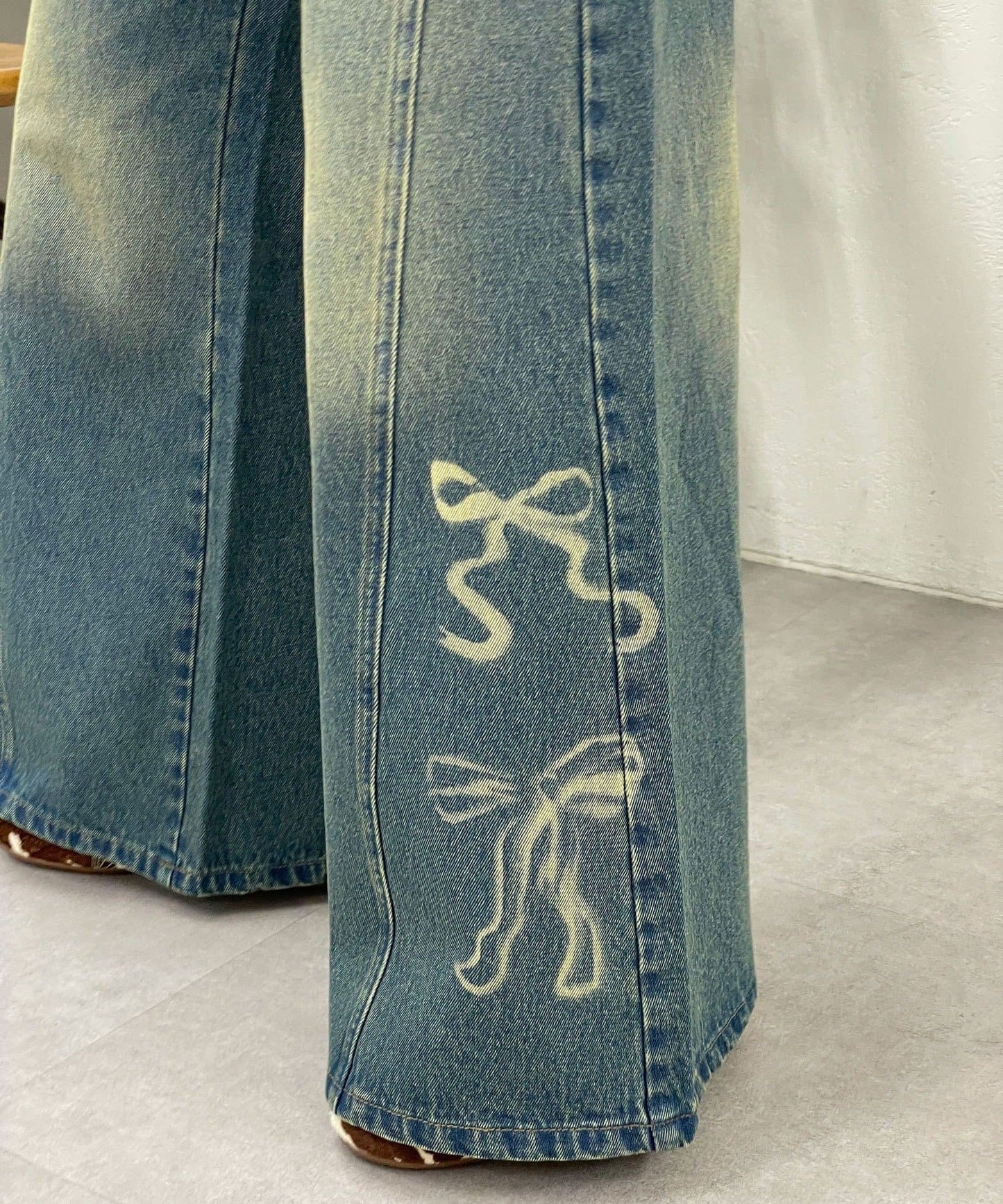 CIAOPANIC Vintage Ribbon print denim 喇叭褲